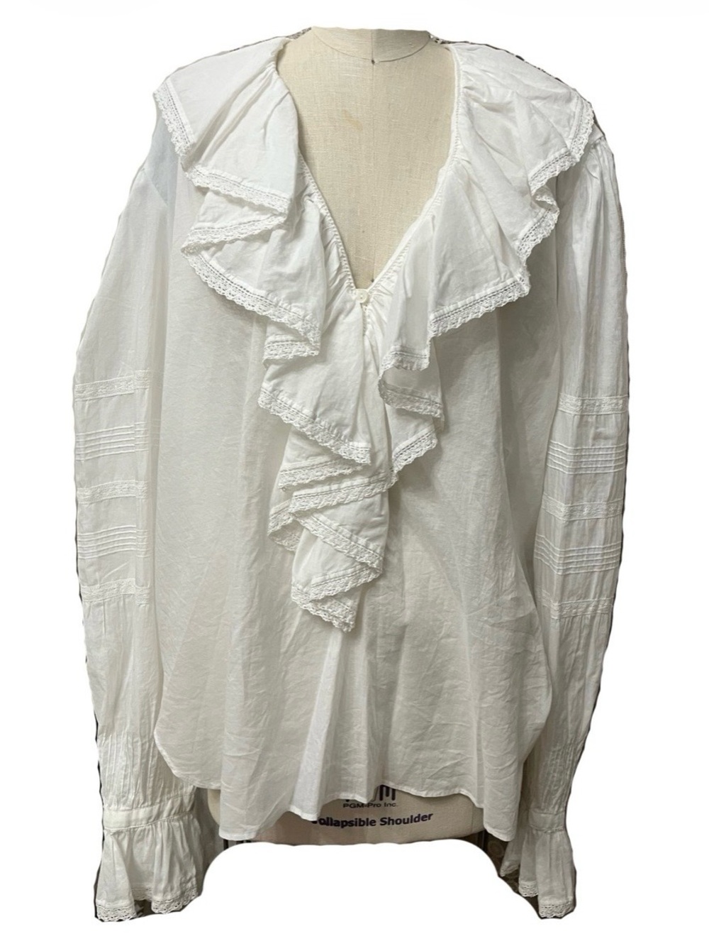 Polo by Ralph Lauren White Ruffled V-Neck Lace Trim Blouse